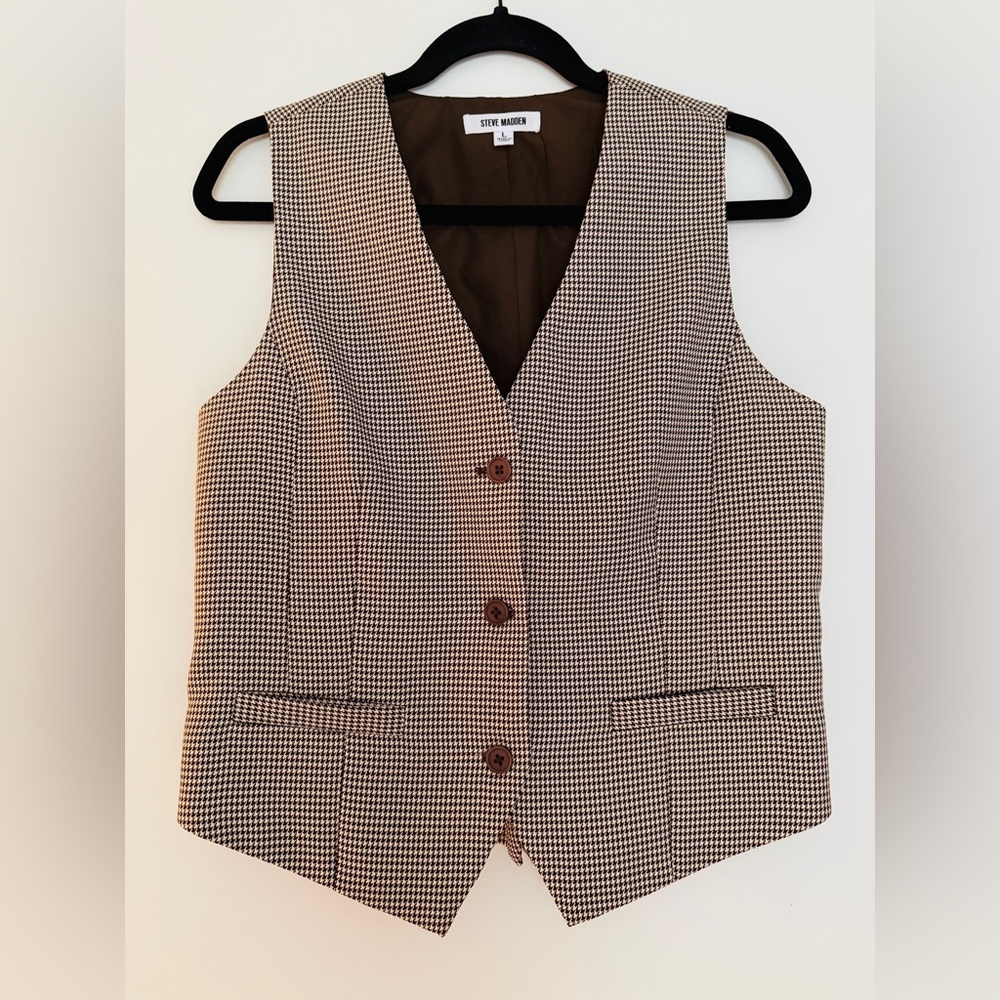 Steve Madden Brown Houndstooth Vest